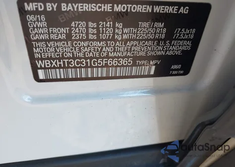 2016 BMW X1 xDrive28I из США, поврежденный, VIN WBXHT3C31G5F66365